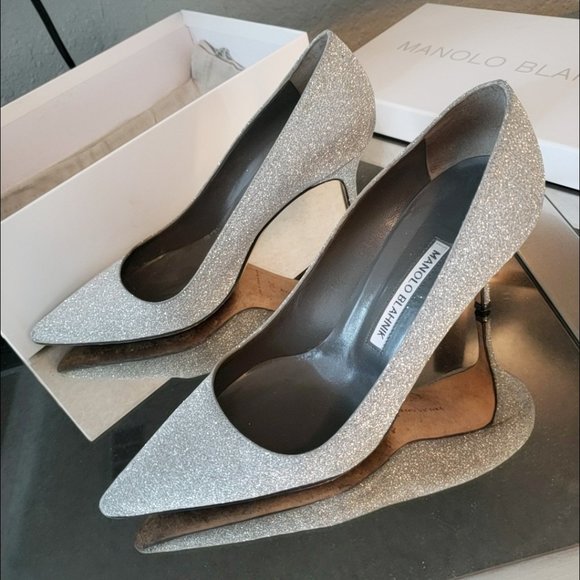 Manolo Blahnik size 38.5 Silver Glitter - Picture 13 of 13